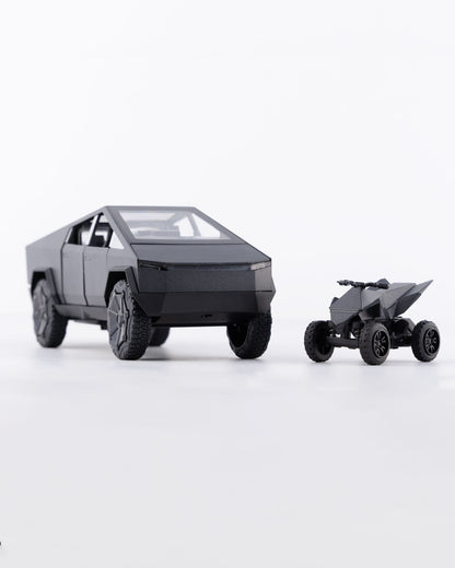 Tesla Cybertruck with Cyberquad Diecast Black Car 1:24 Scale - Ignition Prime
