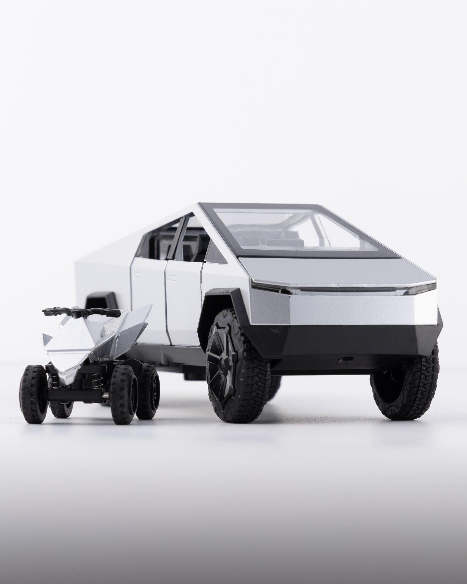 Tesla Cybertruck with Cyberquad Diecast Silver Car 1:24 Scale - Ignition Prime