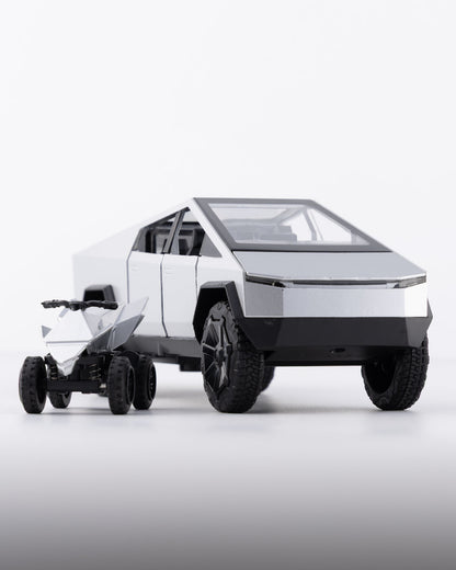 Tesla Cybertruck with Cyberquad Diecast Silver Car 1:24 Scale - Ignition Prime