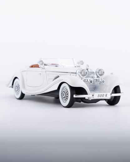 Mercedes-Benz 500K Cabriolet Diecast White Car 1:24 Scale - Ignition Prime