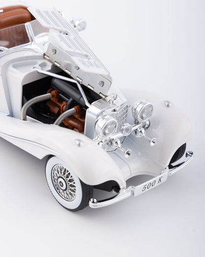 Mercedes-Benz 500K Cabriolet Diecast White Car 1:24 Scale - Ignition Prime