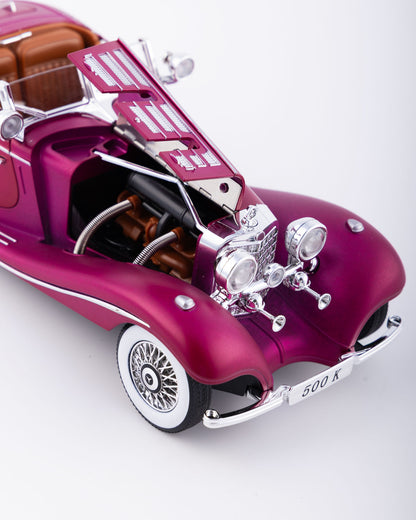 Mercedes-Benz 500K Cabriolet Diecast Purple Car 1:24 Scale - Ignition Prime