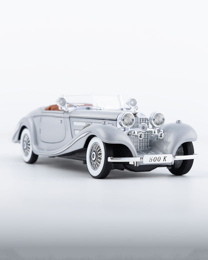 Mercedes-Benz 500K Cabriolet Diecast Silver Car 1:24 Scale - Ignition Prime
