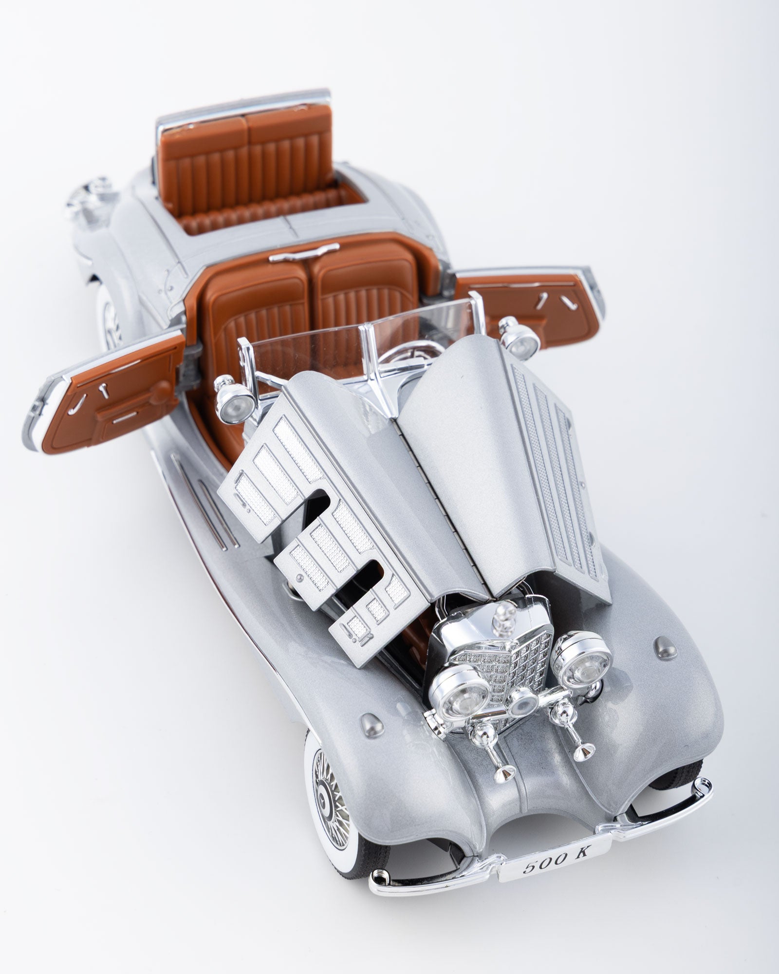 Mercedes-Benz 500K Cabriolet Diecast Silver Car 1:24 Scale - Ignition Prime