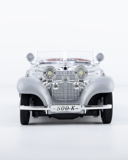 Mercedes-Benz 500K Cabriolet Diecast Silver Car 1:24 Scale - Ignition Prime
