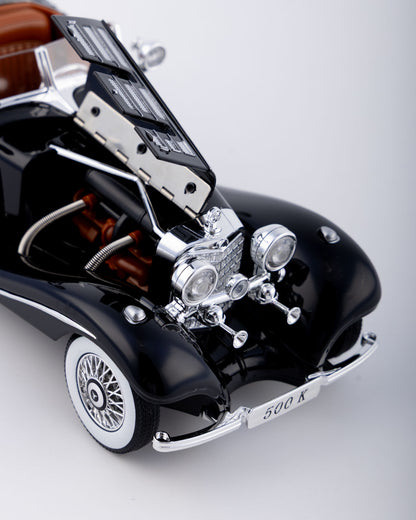 Mercedes-Benz 500K Cabriolet Diecast Black Car 1:24 Scale - Ignition Prime